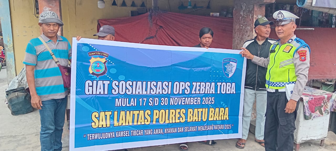 Sat Lantas Polres Batu Bara Sasar Penarik EBT, Gencarkan Sosialisasi Ops Zebra Toba 2025 di Simpang Tiga Sei Balai