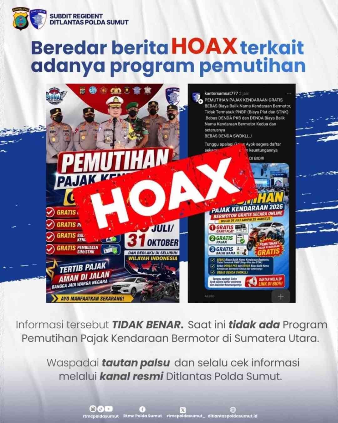 Subdit Regident Ditlantas Polda Sumut Ingatkan Masyarakat: Berita Pemutihan Pajak Kendaraan Gratis HOAX
