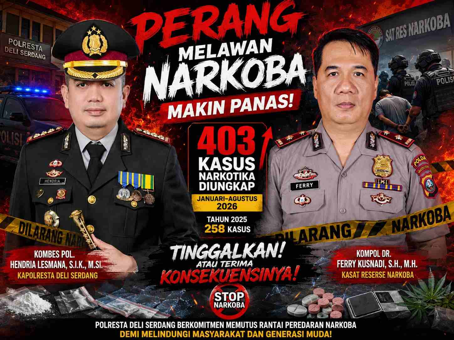 Perang Melawan Narkoba Makin Panas, 403 Kasus Diungkap Polresta Deli Serdang Januari–Agustus 2026